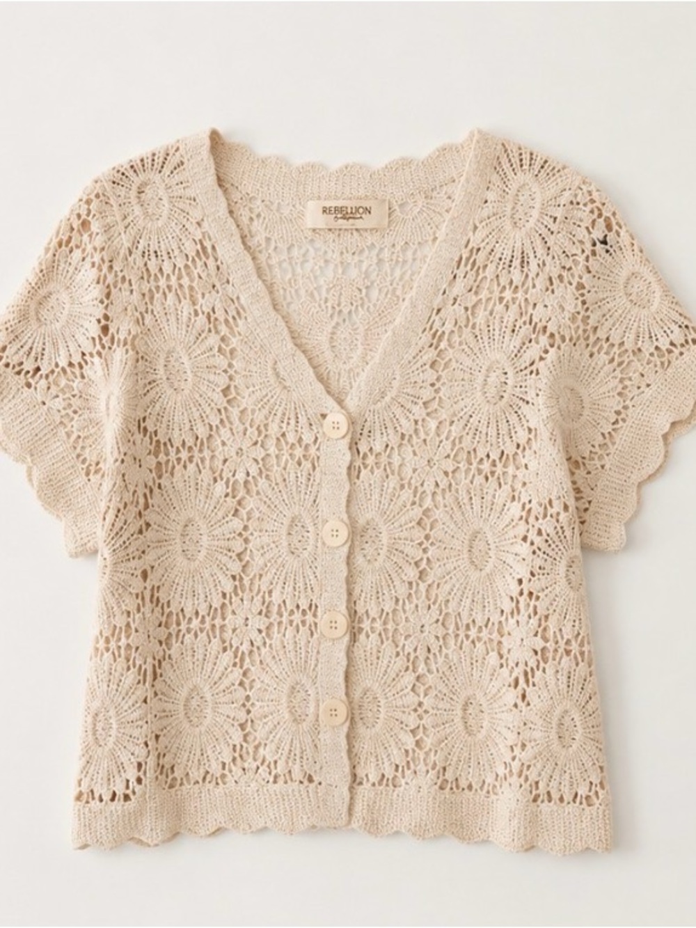 Rebellion Cream Crochet Button-Front Cardigan - Picture 2 of 3